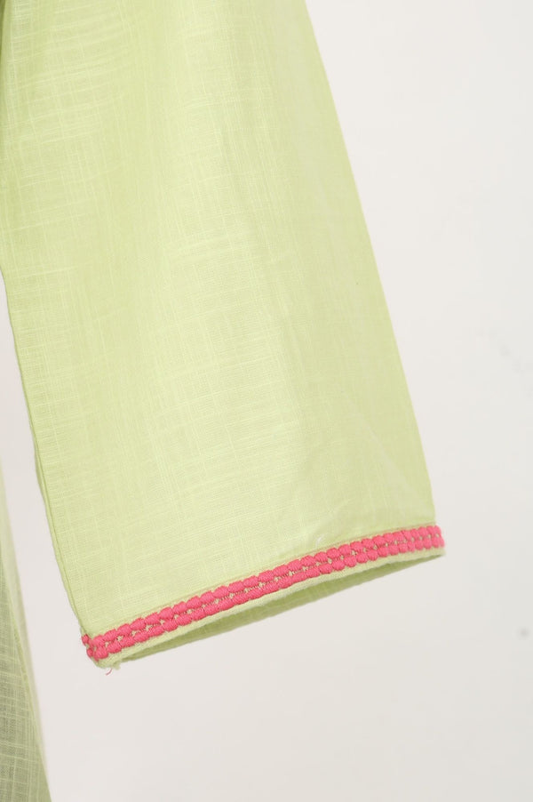 Green Thread Embroidered Pure Cotton Straight Kurta with Trousers Dupatta Set