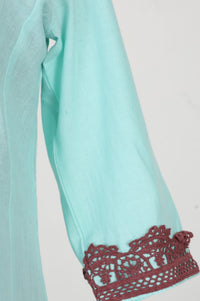 Blue Thread Embroidered Cotton Flax Straight Kurta with Pants Co-ord Set