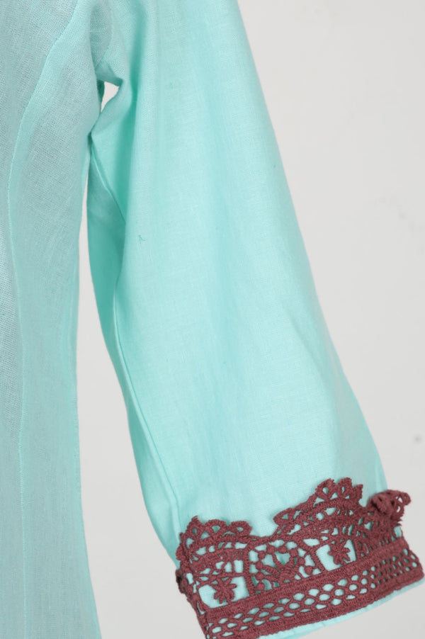 Blue Thread Embroidered Cotton Flax Straight Kurta with Pants Co-ord Set