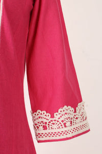 Pink Thread Embroidered Cotton Flax Straight Kurta with Pants Co-ord Set