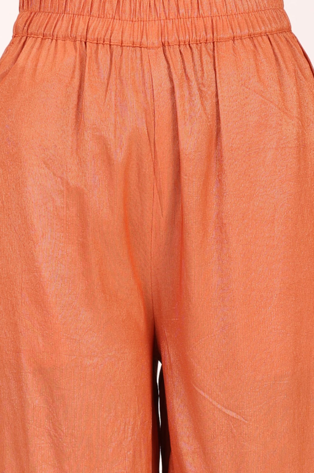 Orange Yarn Dyed Jacquard Zari Straight Kurta with Sharara and Dupatta Set