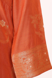 Orange Yarn Dyed Jacquard Zari Straight Kurta with Sharara and Dupatta Set