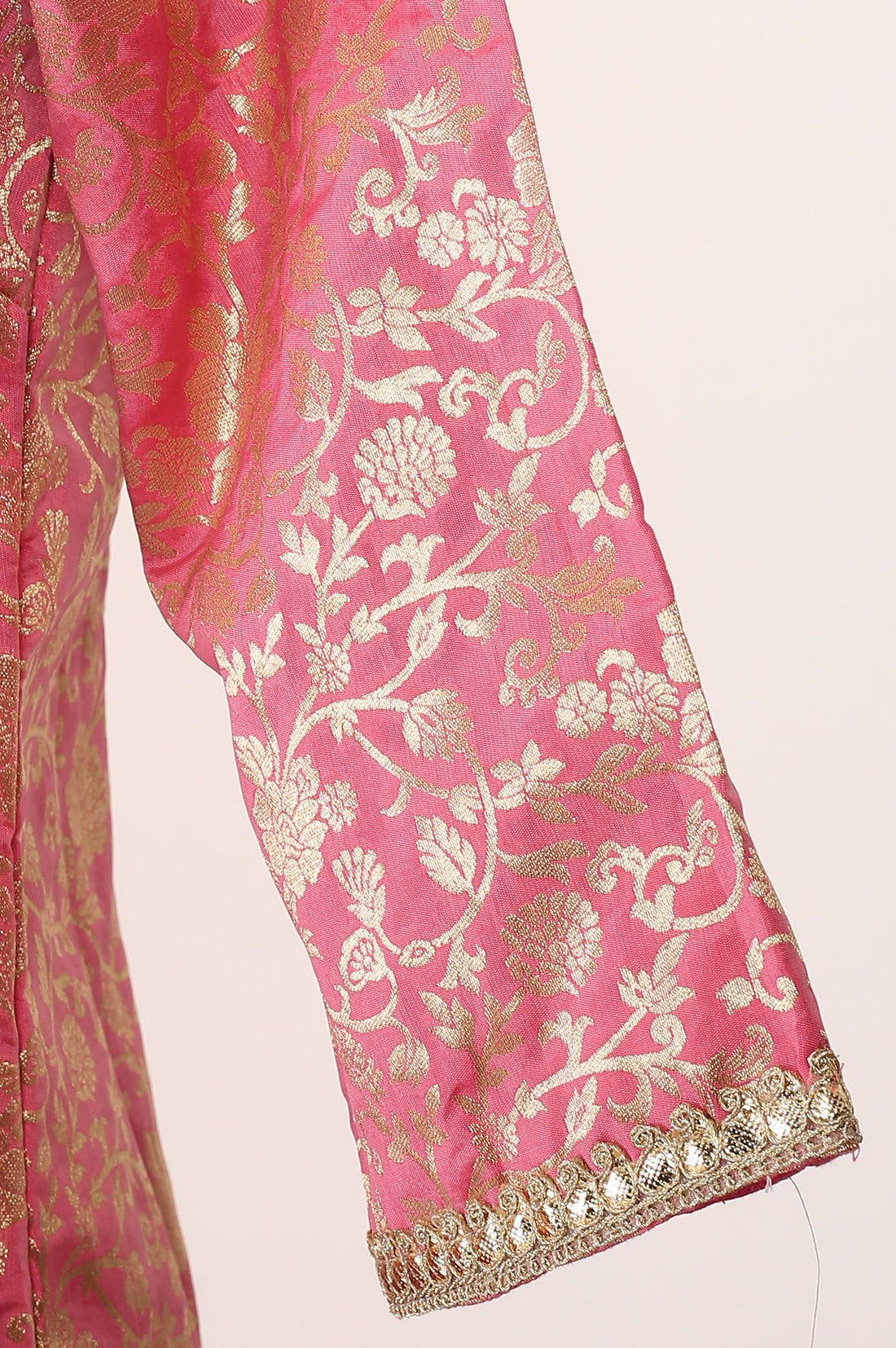 Pink Embellished Jacquard Straight Kurta with Palazzo and Dupatta Set