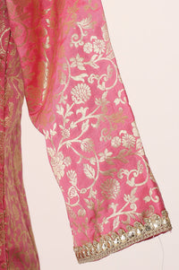 Pink Embellished Jacquard Straight Kurta with Palazzo and Dupatta Set