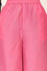 Pink Embellished Jacquard Straight Kurta with Palazzo and Dupatta Set