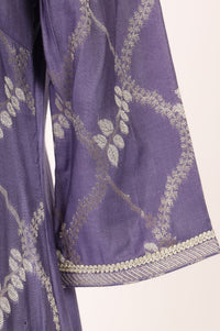 Purple Zari Geometric Printed Jacquard Straight Kurta with Salwar and Dupatta Set