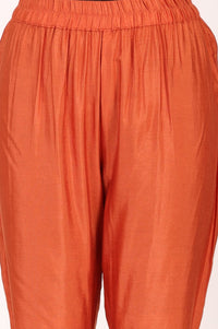 Orange Sequins Yarn Dyed Banarasi Jacquard A-line Kurta with Trousers and Dupatta Set