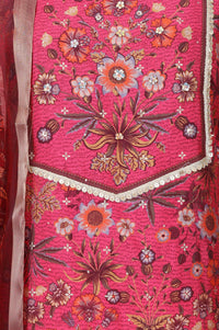 Pink Floral Printed Sequins Straight Kurta with Trousers and Dupatta Set