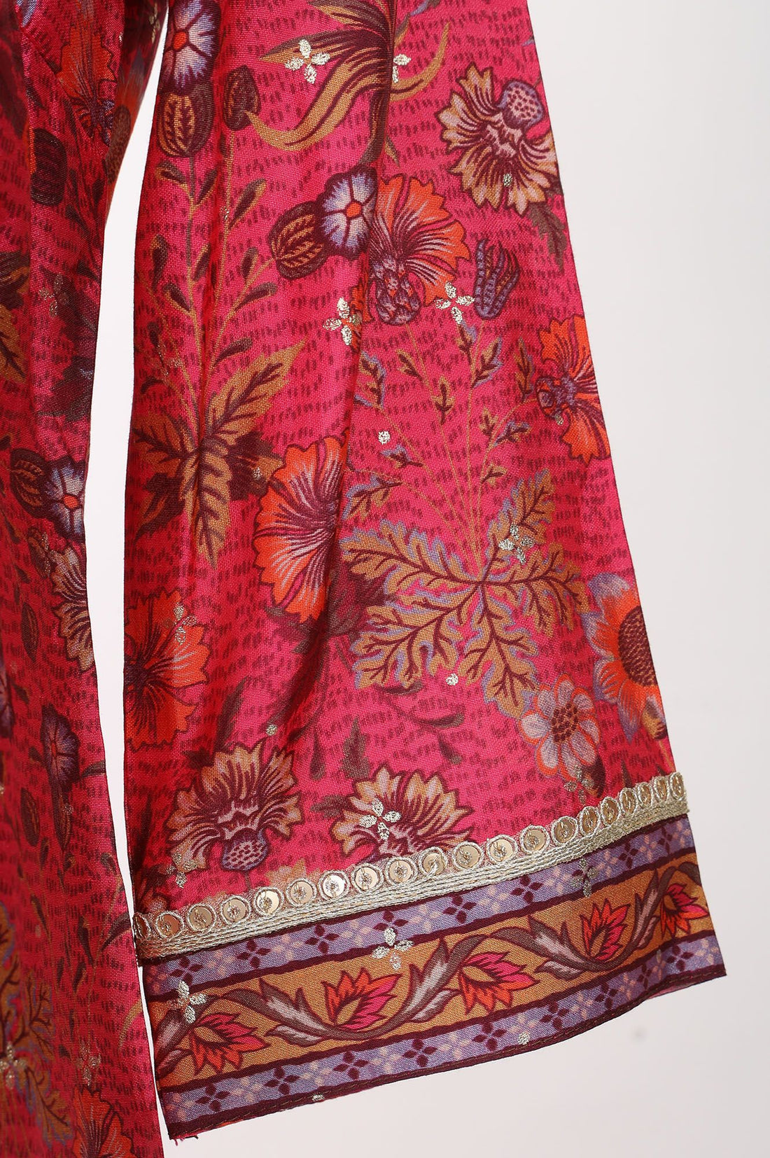 Pink Floral Printed Sequins Straight Kurta with Trousers and Dupatta Set