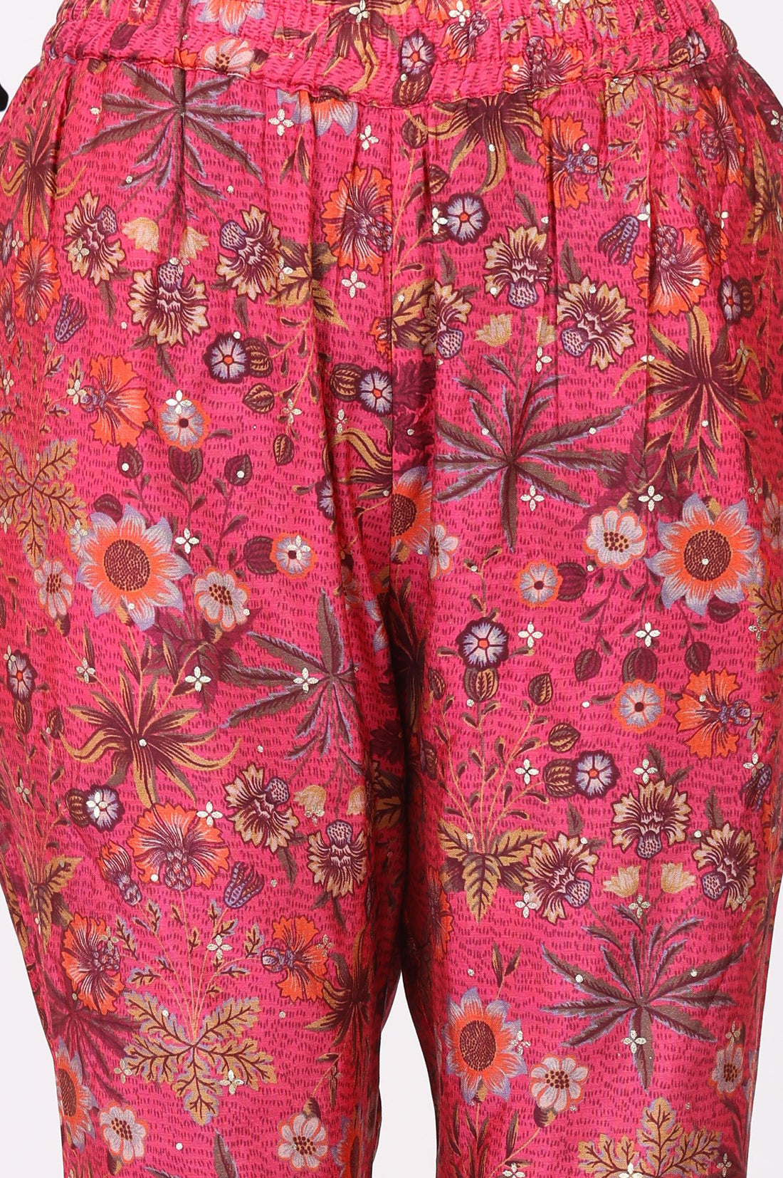 Pink Floral Printed Sequins Straight Kurta with Trousers and Dupatta Set