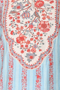 Blue Floral Printed Lace Silk Straight Kurta with Trousers Set