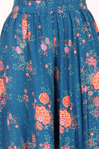 Blue Floral Print A-Line Kurta with Sharara &amp; Red Dupatta Set