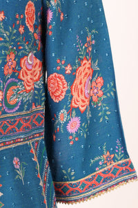 Blue Floral Print A-Line Kurta with Sharara &amp; Red Dupatta Set