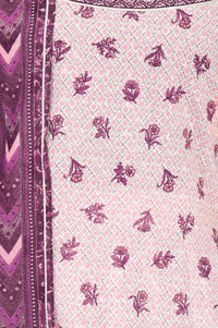 Pink Floral Print Straight Kurta with Skirt &amp; Dupatta Set