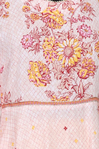 Pink Floral Printed Lace Rayon A-line Kurta with Tights and Dupatta Set