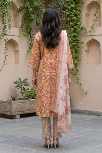 Yellow Floral Print Pure Cotton Straight Kurta with Trouser &amp; Dupatta Set