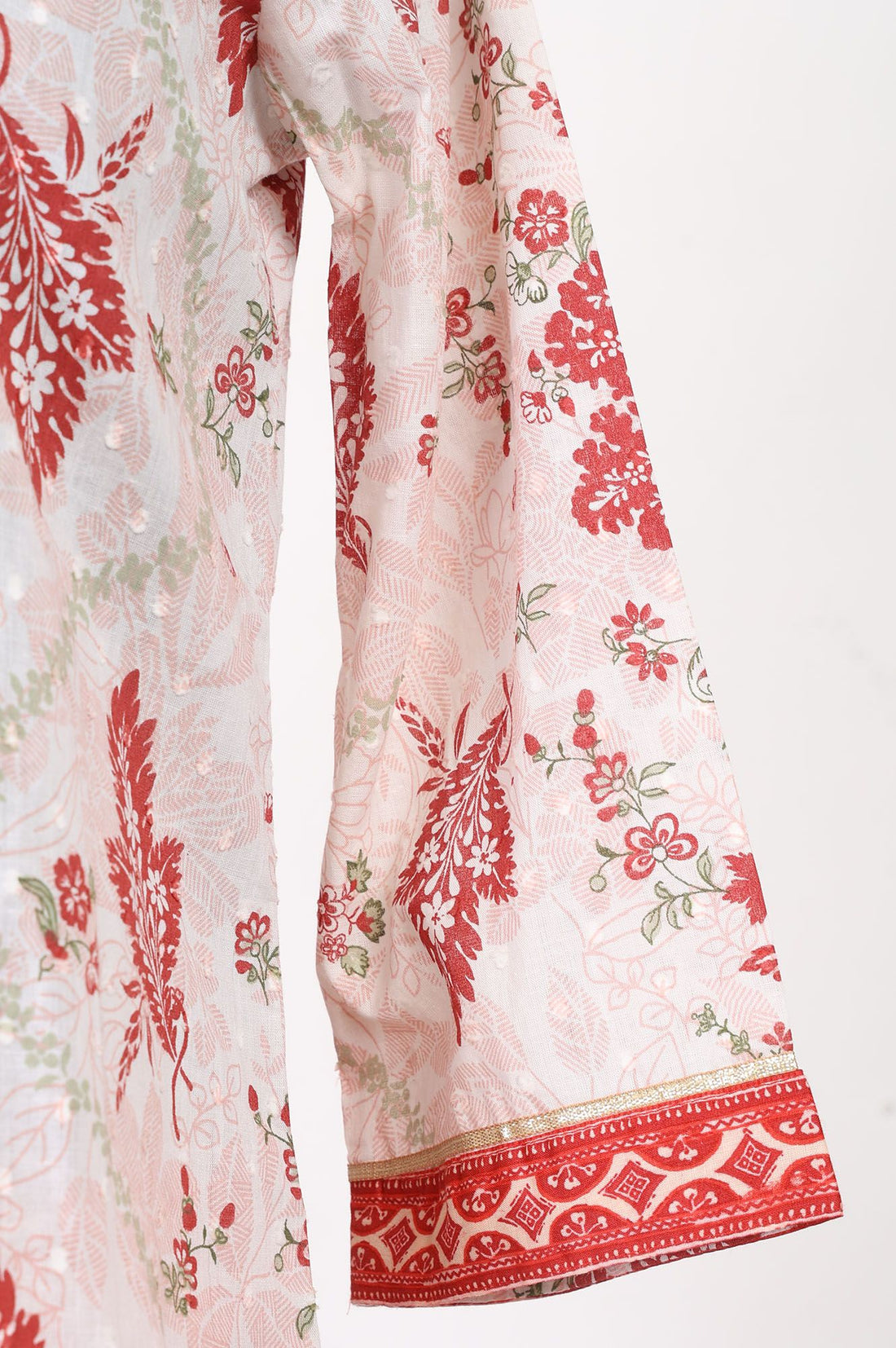 White Floral Printed Pure Cotton Straight Kurta with Trousers Set