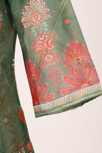 Peach Floral Print Chanderi Crop Top with Skirt &amp; Gillet Set