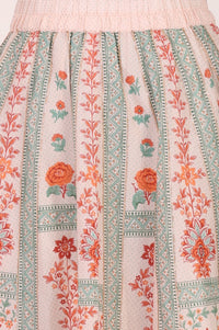 Peach Floral Print Chanderi Crop Top with Skirt &amp; Gillet Set