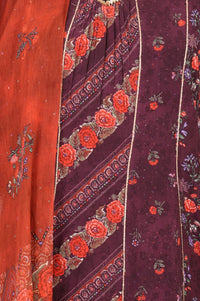 Burgundy Floral Print Pure Cotton A-Line Kurta with Trouser &amp; Printed Dupatta (Lace Embellished)