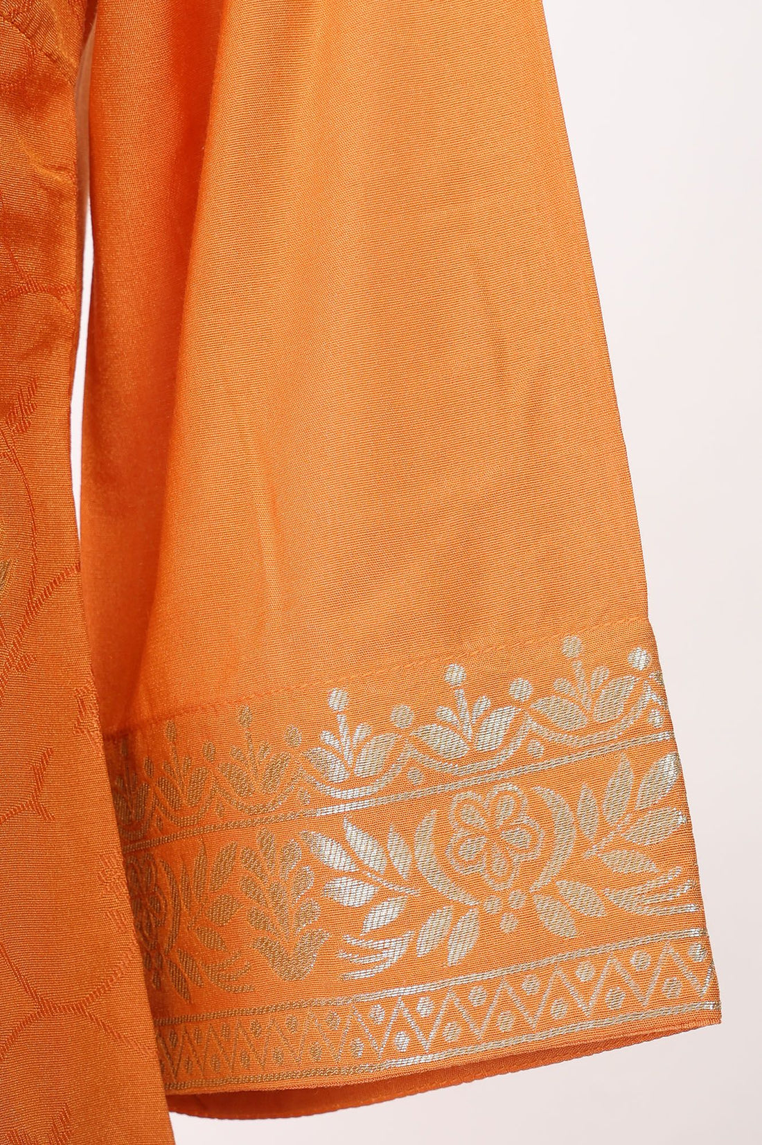 Orange Yarn Dyed Zari Embroidered Jacquard Straight Kurta with Palazzo and Dupatta Set