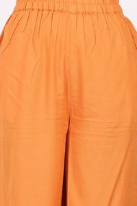 Orange Yarn Dyed Zari Embroidered Jacquard Straight Kurta with Palazzo and Dupatta Set