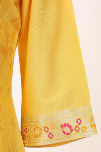 Yellow Zari Embroidered Jacquard Straight Kurta with Palazzo and Dupatta Set