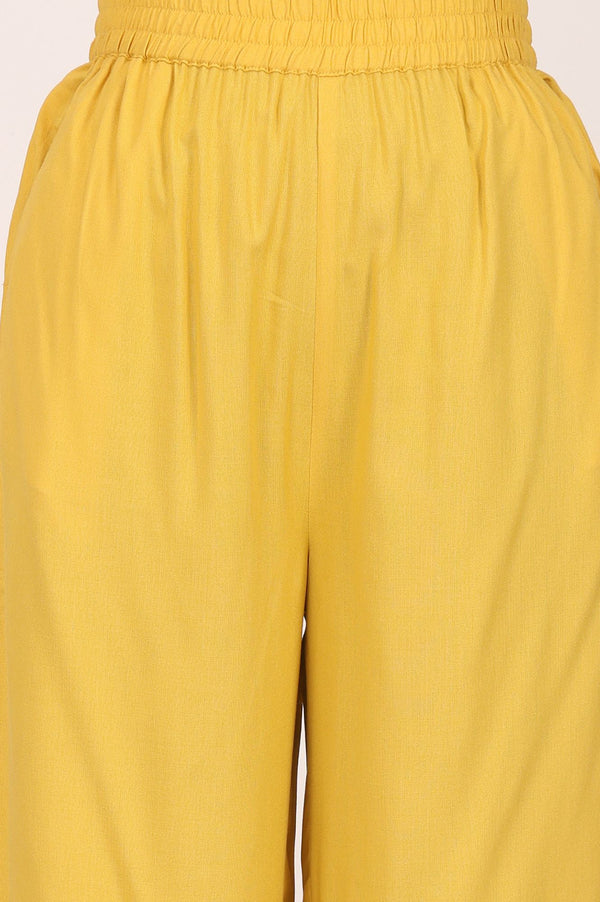Yellow Zari Embroidered Jacquard Straight Kurta with Palazzo and Dupatta Set