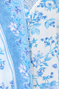 White Floral Print Modal Straight Kurta with Trouser &amp; Stole Set