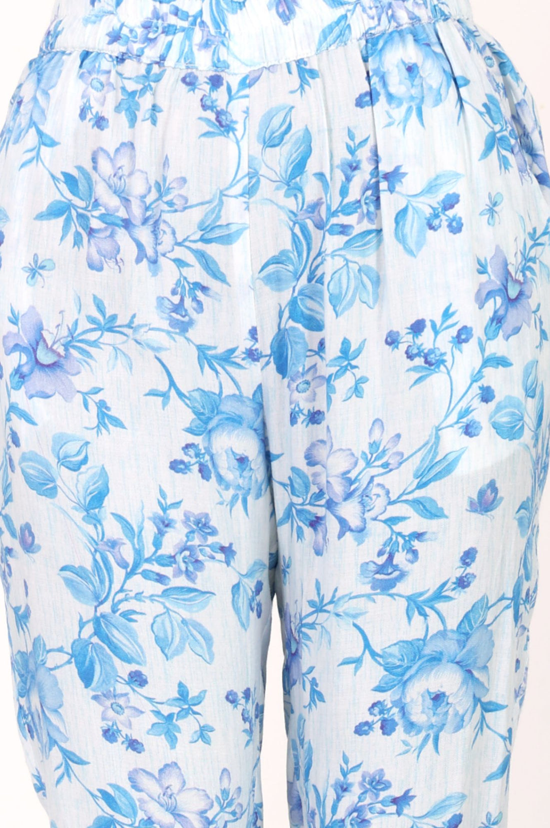 White Floral Print Modal Straight Kurta with Trouser &amp; Stole Set