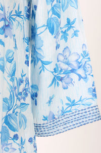 White Floral Print Modal Straight Kurta with Trouser &amp; Stole Set