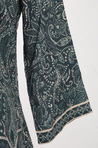 Teal Paisley Printed Modal Straight Kurta with Trousers and Dupatta Set