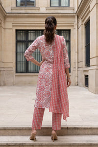 Off White Printed Rayon Straight Kurta with Palazzo and Stole Set
