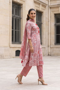 Off White Printed Rayon Straight Kurta with Palazzo and Stole Set