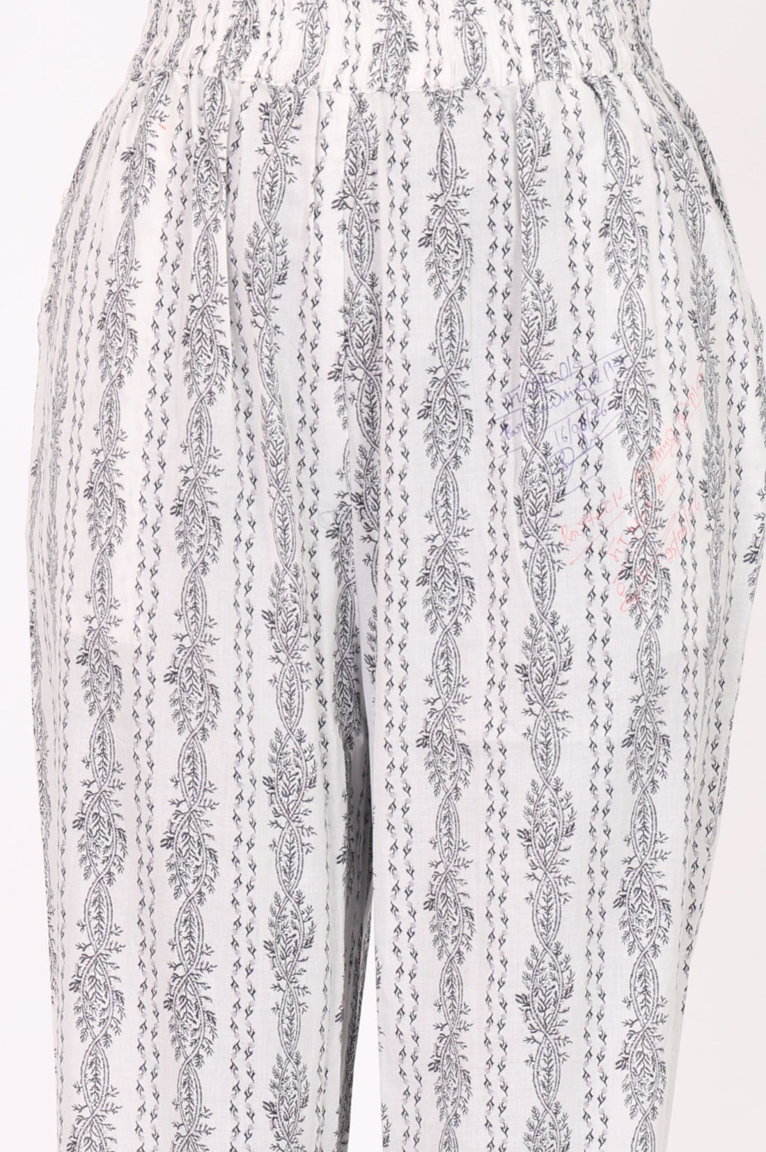 White Floral Printed Cotton Straight Kurta with Trousers and Dupatta Set