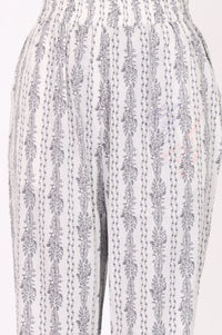 White Floral Printed Cotton Straight Kurta with Trousers and Dupatta Set