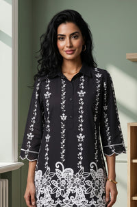 Black Thread Embroidered Pure Cotton Straight Top And Trousers Co-ord Set