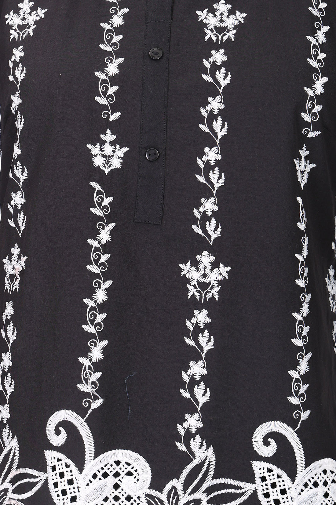 Black Thread Embroidered Pure Cotton Straight Top And Trousers Co-ord Set