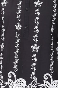 Black Thread Embroidered Pure Cotton Straight Top And Trousers Co-ord Set