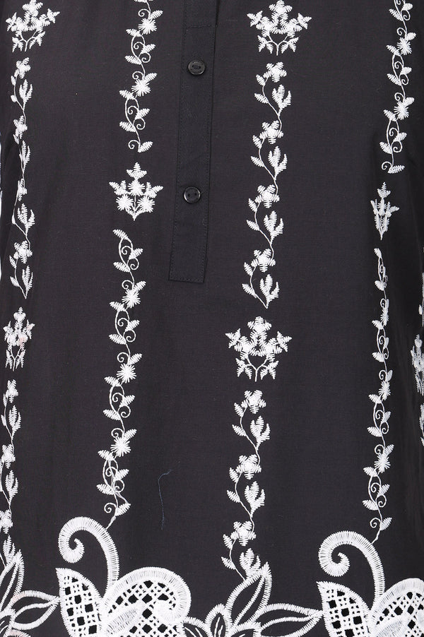 Black Thread Embroidered Pure Cotton Straight Top And Trousers Co-ord Set