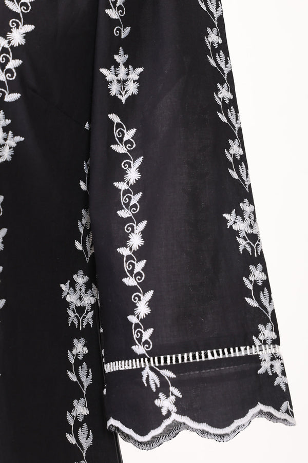 Black Thread Embroidered Pure Cotton Straight Top And Trousers Co-ord Set