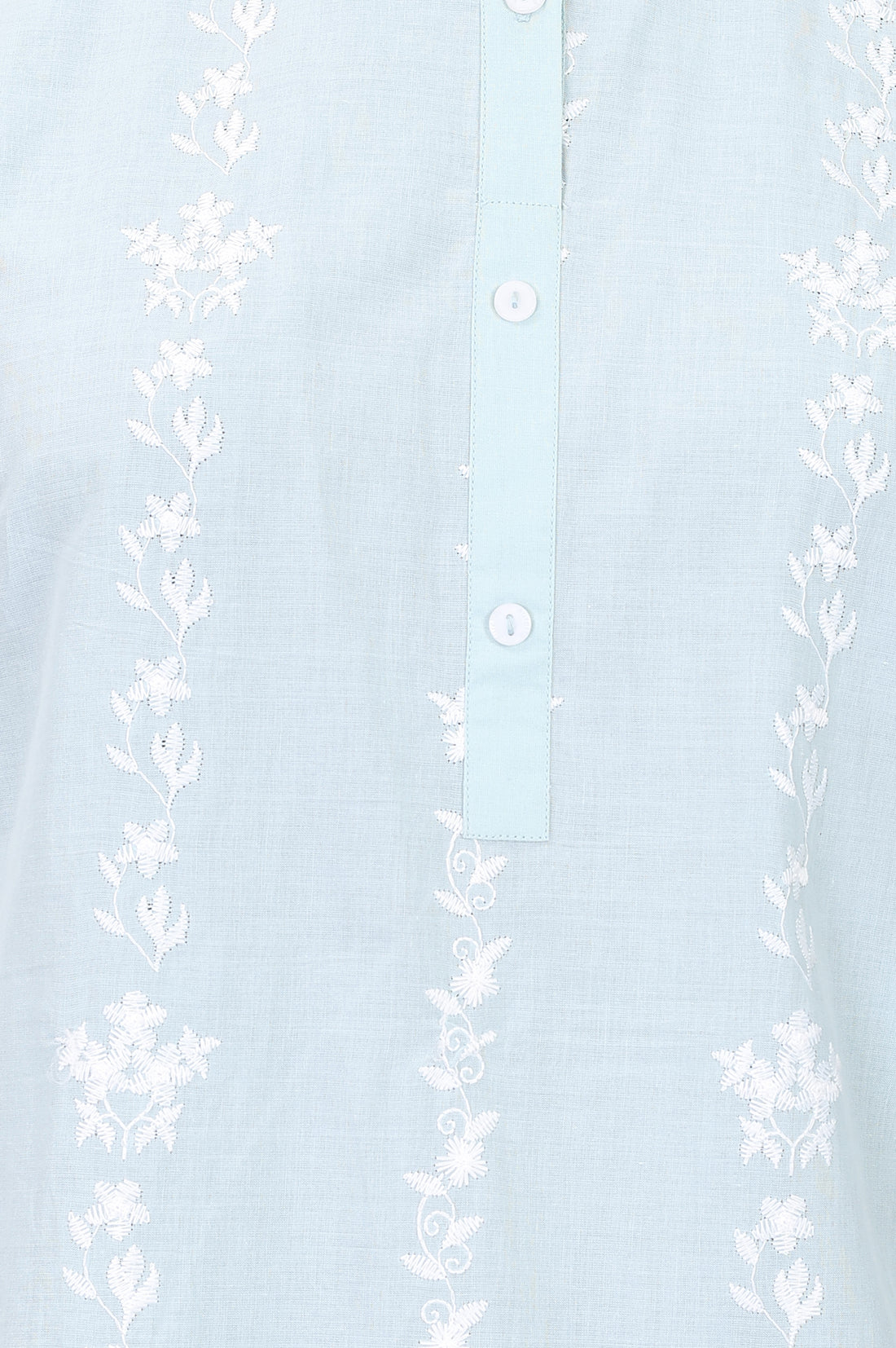 Blue Thread Embroidered Pure Cotton Straight Top With Trousers Co-ord Set