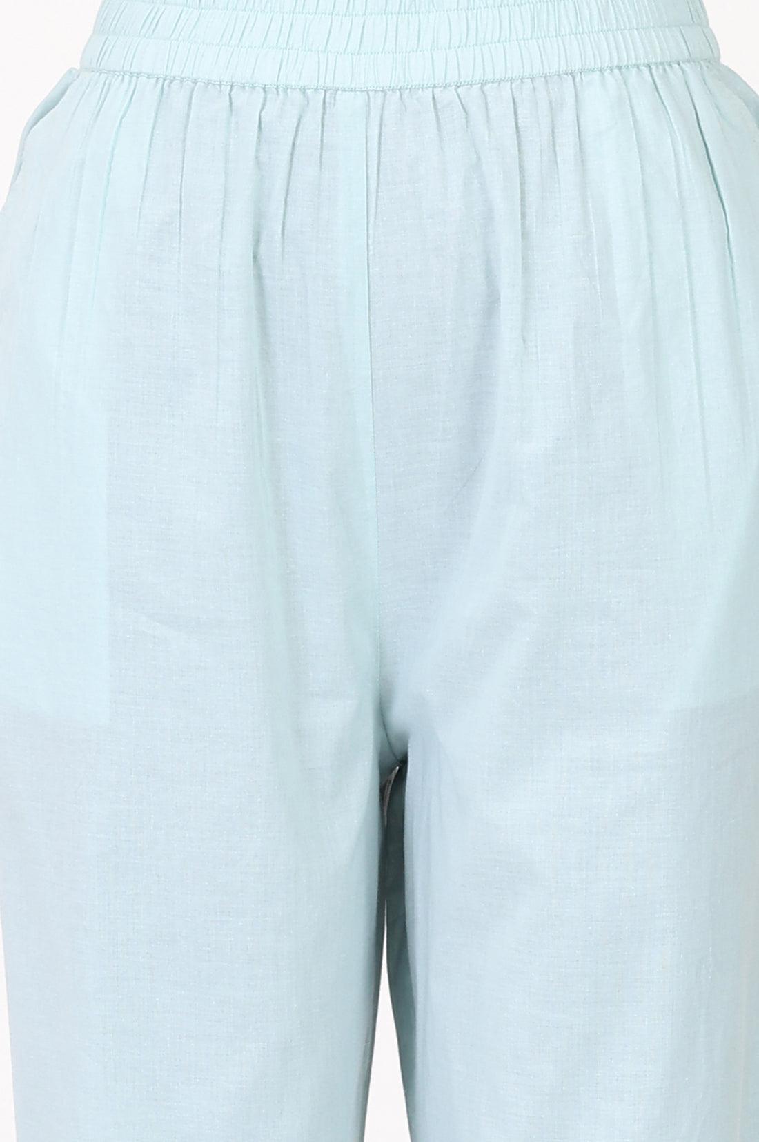 Blue Thread Embroidered Pure Cotton Straight Top With Trousers Co-ord Set