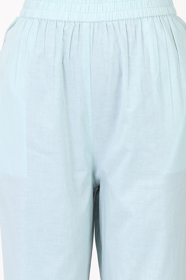 Blue Thread Embroidered Pure Cotton Straight Top With Trousers Co-ord Set