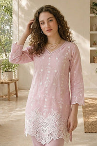 Mauve Embroidered Pure Cotton Straight Kurta With Trousers Co-ord Set