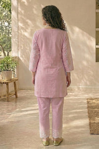Mauve Embroidered Pure Cotton Straight Kurta With Trousers Co-ord Set