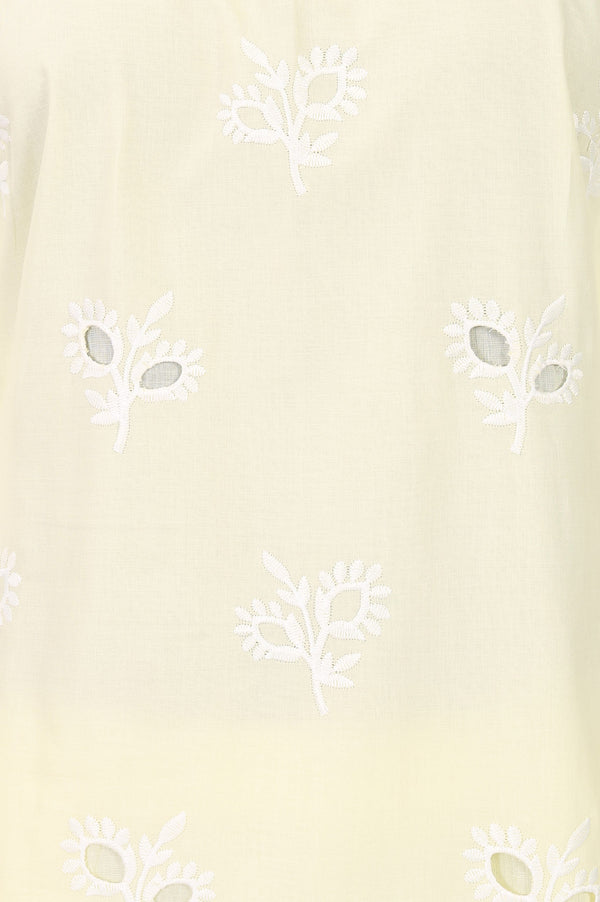 Light Yellow Thread Embroidered Pure Cotton Straight Kurta with Trousers Co-ord Set