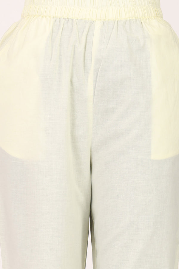 Light Yellow Thread Embroidered Pure Cotton Straight Kurta with Trousers Co-ord Set