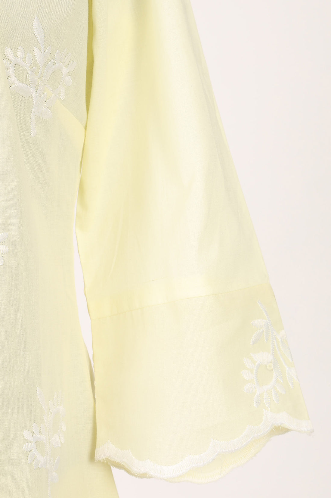 Light Yellow Thread Embroidered Pure Cotton Straight Kurta with Trousers Co-ord Set