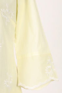 Light Yellow Thread Embroidered Pure Cotton Straight Kurta with Trousers Co-ord Set